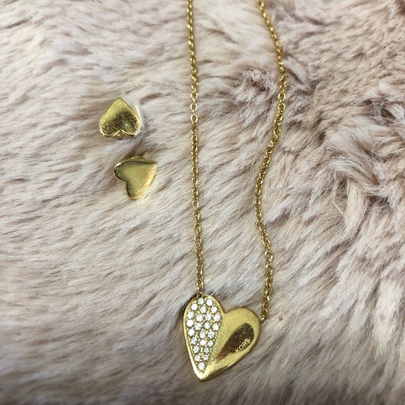 michael kors heart necklace and earring set